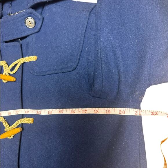 Vintage Lands' End Size 10 Petite Navy Wool Hooded Duffle Coat Toggle Buttons - Picture 9 of 16